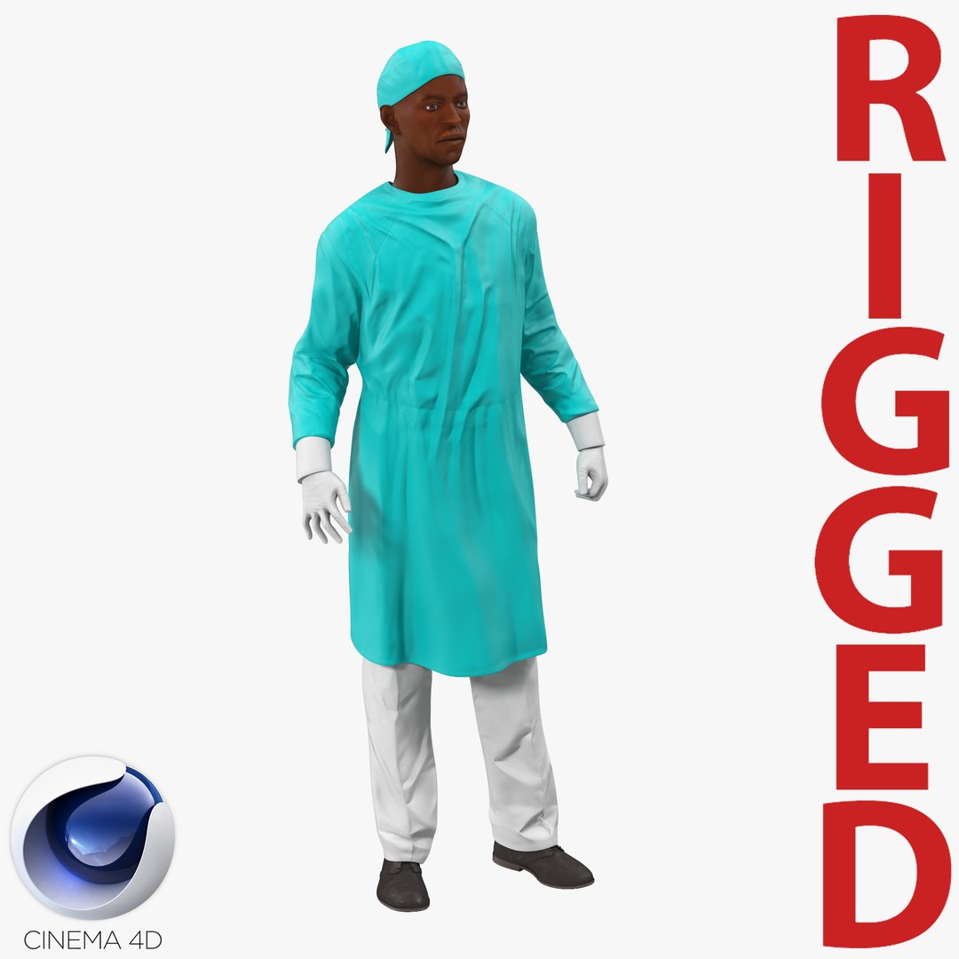 Male African American Surgeon 3 Rigged for Cinema 4D 3D Model 3D model preview
