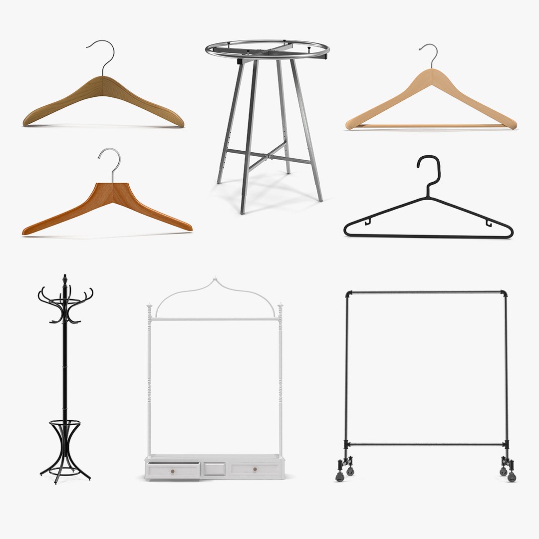 Clothing Racks and Clothes Hangers Collection 3D model preview