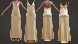 Gold Satin Backless Dress -Silk Party Gown