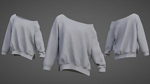 3D Womens  Asymmetric Off Shoulder Jumper - Oversized Knit Pullover Sweater 3D Model model