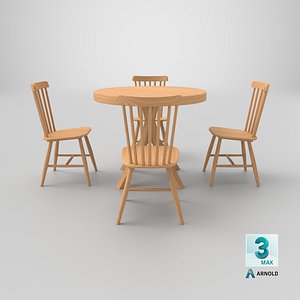 3D 3D Dining Table and Chair Set - Wooden Furniture Collection