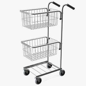 Chrome Mini Trolley with Two Baskets 3D