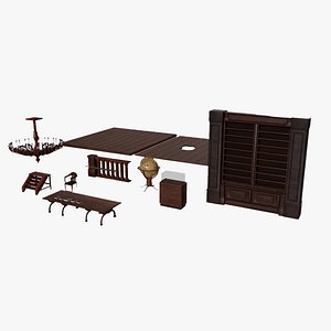 3D model Classic Library Assets Pack Low-poly 3D model