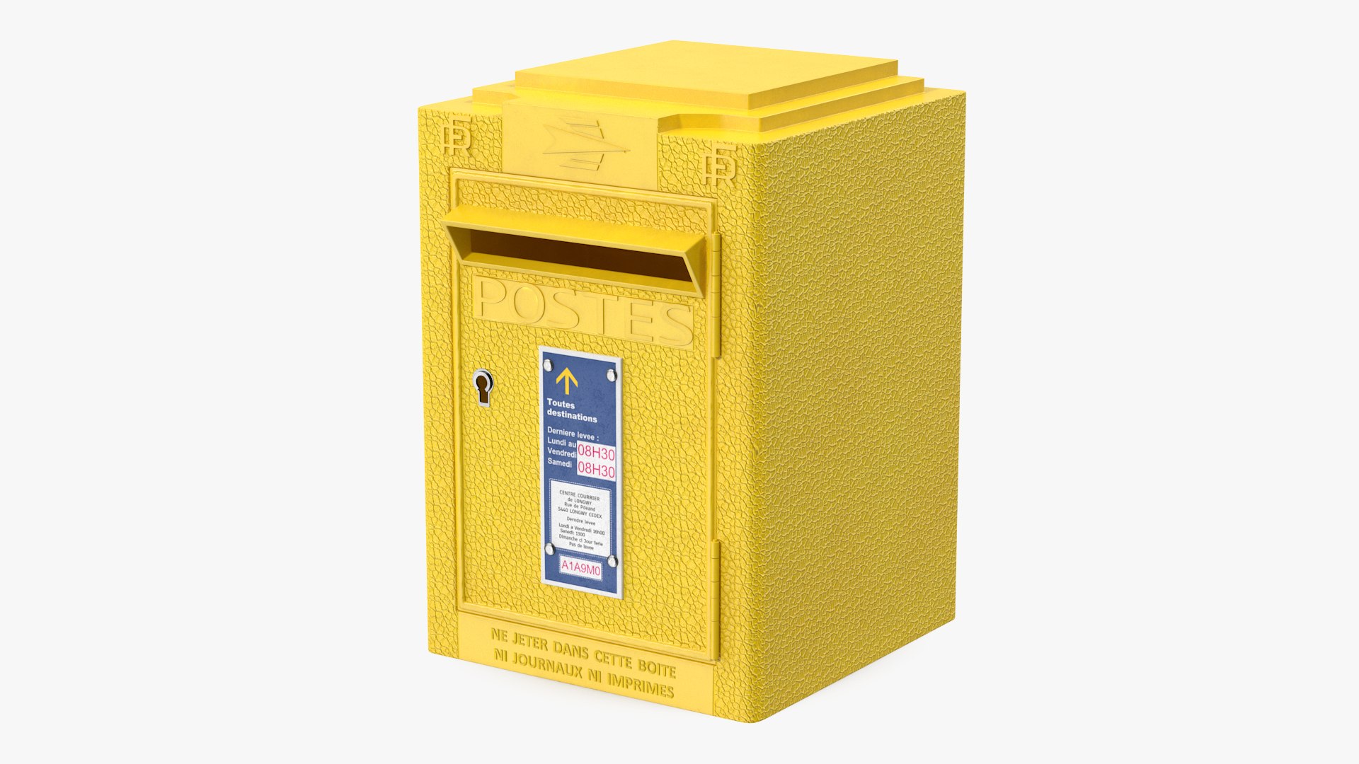 French Yellow Metal Mailbox 3D model preview