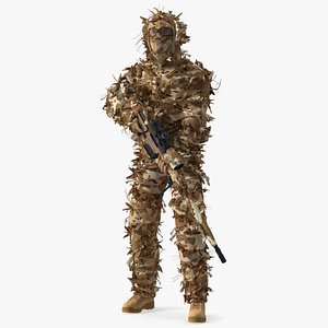 3D Soldier with Weapon in Desert Camo