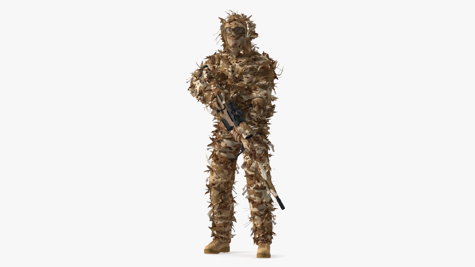 Soldier with Weapon in Desert Camo 3D model preview