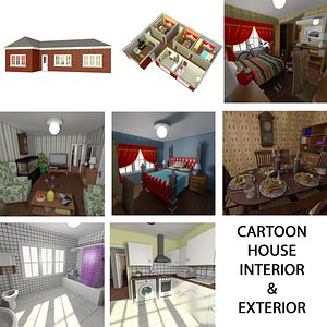 cartoon house exterior interior furniture 3D model