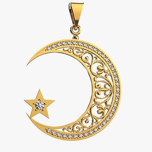 Crescent moon and star muslim pendant print
