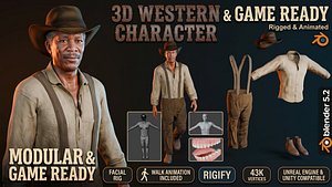 Rigged and Animated Realistic Western Man Low-poly 3D model