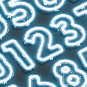 Blue neon number symbols - illuminated led font with numeral