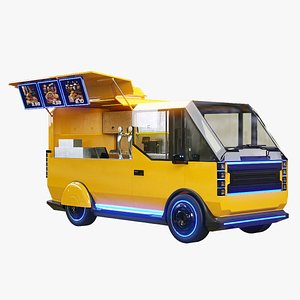 Futuristic Cyberpunk Street Food Truck 3D Model -Neon Sci-Fi Food Van 3D model