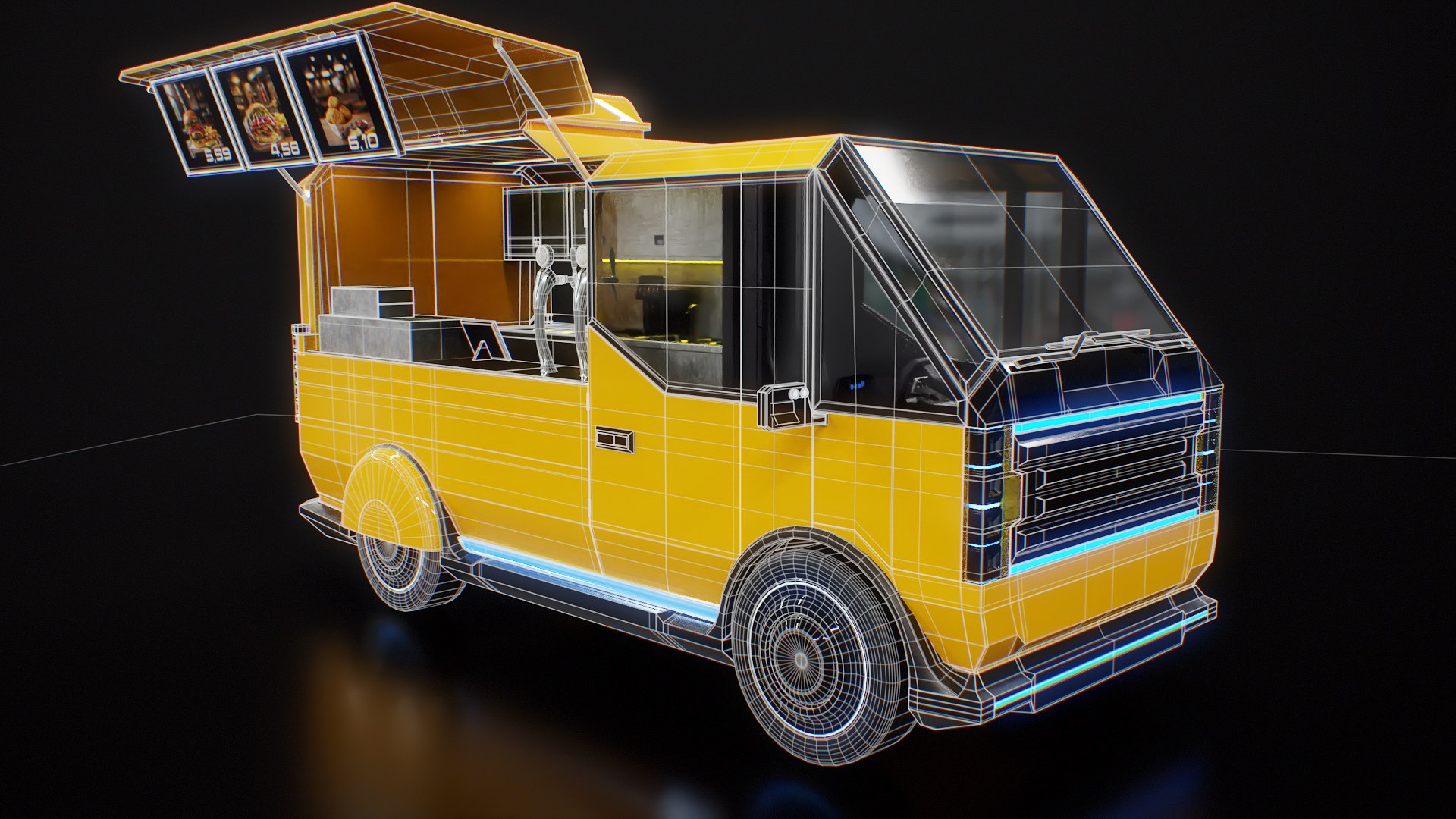 Futuristic Cyberpunk Street Food Truck 3D Model -Neon Sci-Fi Food Van ...