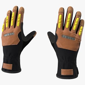 Safety Leather Neoprene Gloves with Knuckle Guards Rigged for Maya