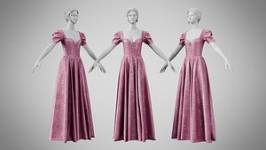 Dress 07 Dusty Rose Velvet With Design 3D model