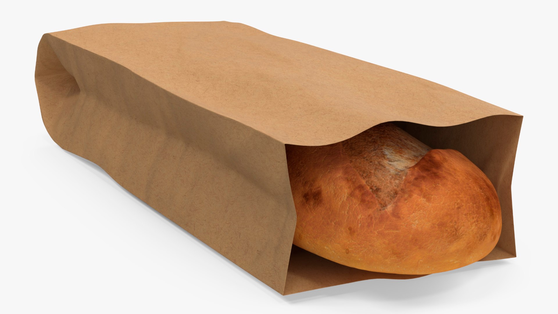 Brown Paper Bag with Bread 3D model preview