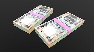 3D Indian 100 Note Currency Bundle AR VR PBR model