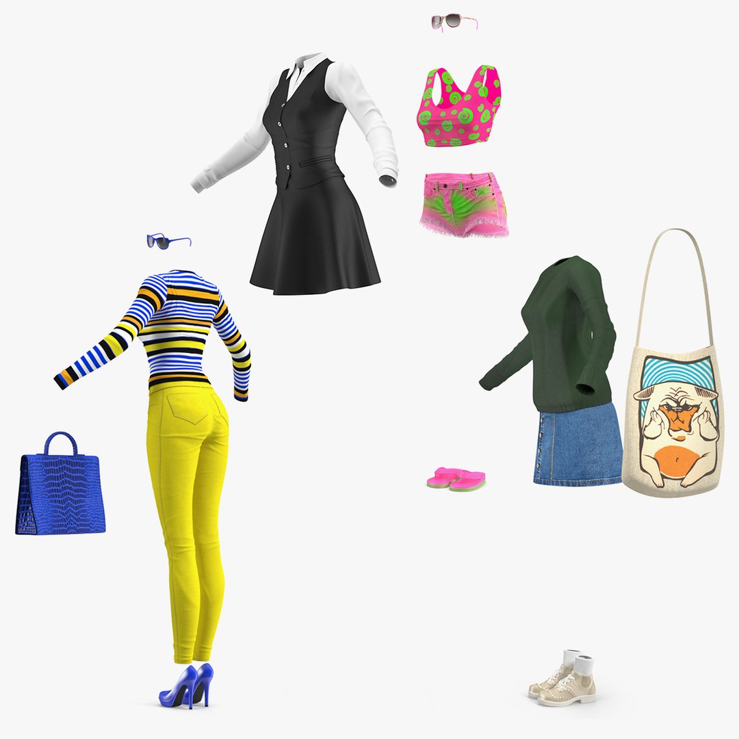 Teenage Girl Clothing Collection 3D model preview