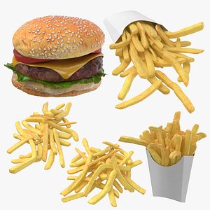 hamburger fries 3D model