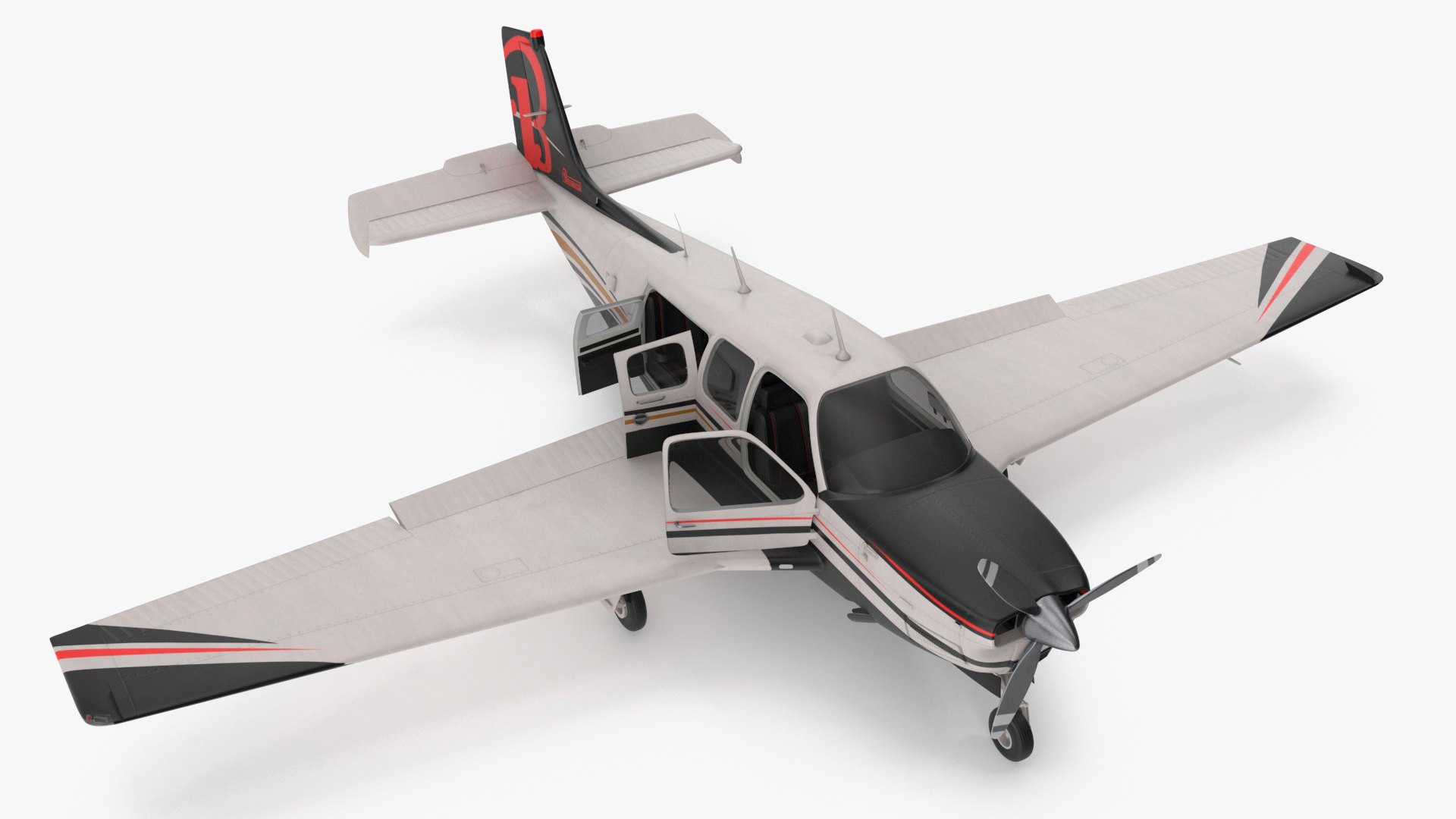 Beechcraft Bonanza Plane Rigged 3D model preview