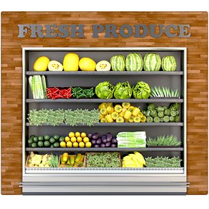 3D Refrigerator in a supermarket with fruits and vegetables 2