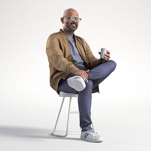 3D People Man Nikhiel 1790 Casual Outfit Sitting with Coffee Cafe Low poly