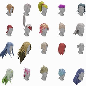 20 STYLIZED MALE HAIR MODELS PACK 8 3D model
