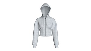 3D Girls Cinched Waist Zip-Up Crop Hoodie Melange