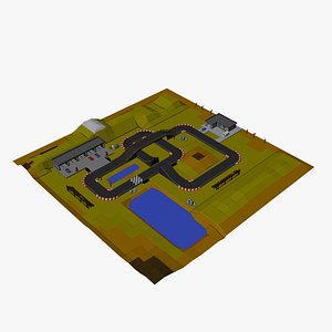 Low Poly Cartoon Race Track whit Cars