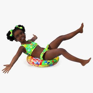 Swimming Inflatable Circle Black Girl Child Swimsuit