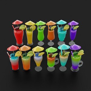 Cocktail Ice cube Lemon Lime Umbrella tubule pack 3D model