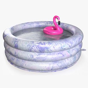 Round Pool with Water and Flamingo Float