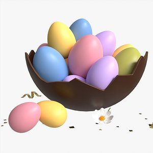 Easter Eggs in Chocolate Basket Composition