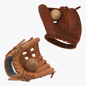 3D model baseball gloves ball