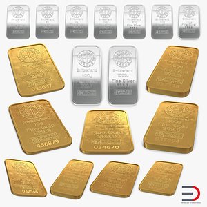 gold silver bars 3D