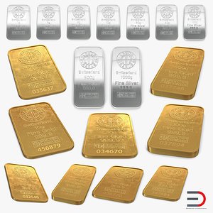 Gold and Silver Bars 3D Models Collection