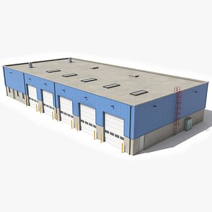 3D Blue Warehouse Building 66 PBR Low Poly model