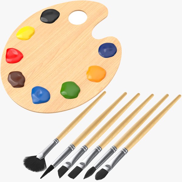 Paint Palette and Brushes 3D Relief Model - CNC Clipart