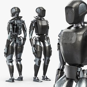 AI Humanoid Robot Titanium Worn Black 3D model