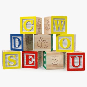 3D wooden letter blocks model