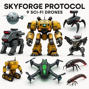 3D Sci Fi Drone  Robot Pack  9 High Detail Modular Models