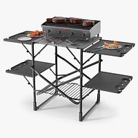 Multi-Level Outdoor Cooking Table with Grill and Tools