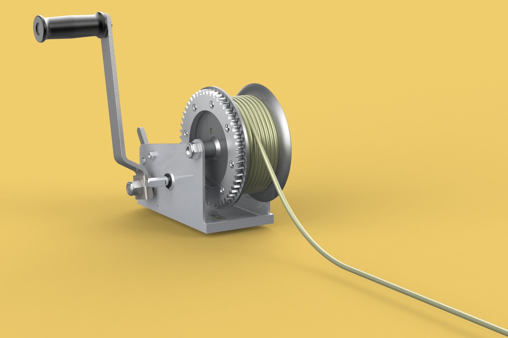 3D Model HEAVY DUTY HAND LEVER CRANK WINCH LONG STEEL CABLE ROPE SLING ...