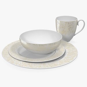 white gold dinnerware set 3D model