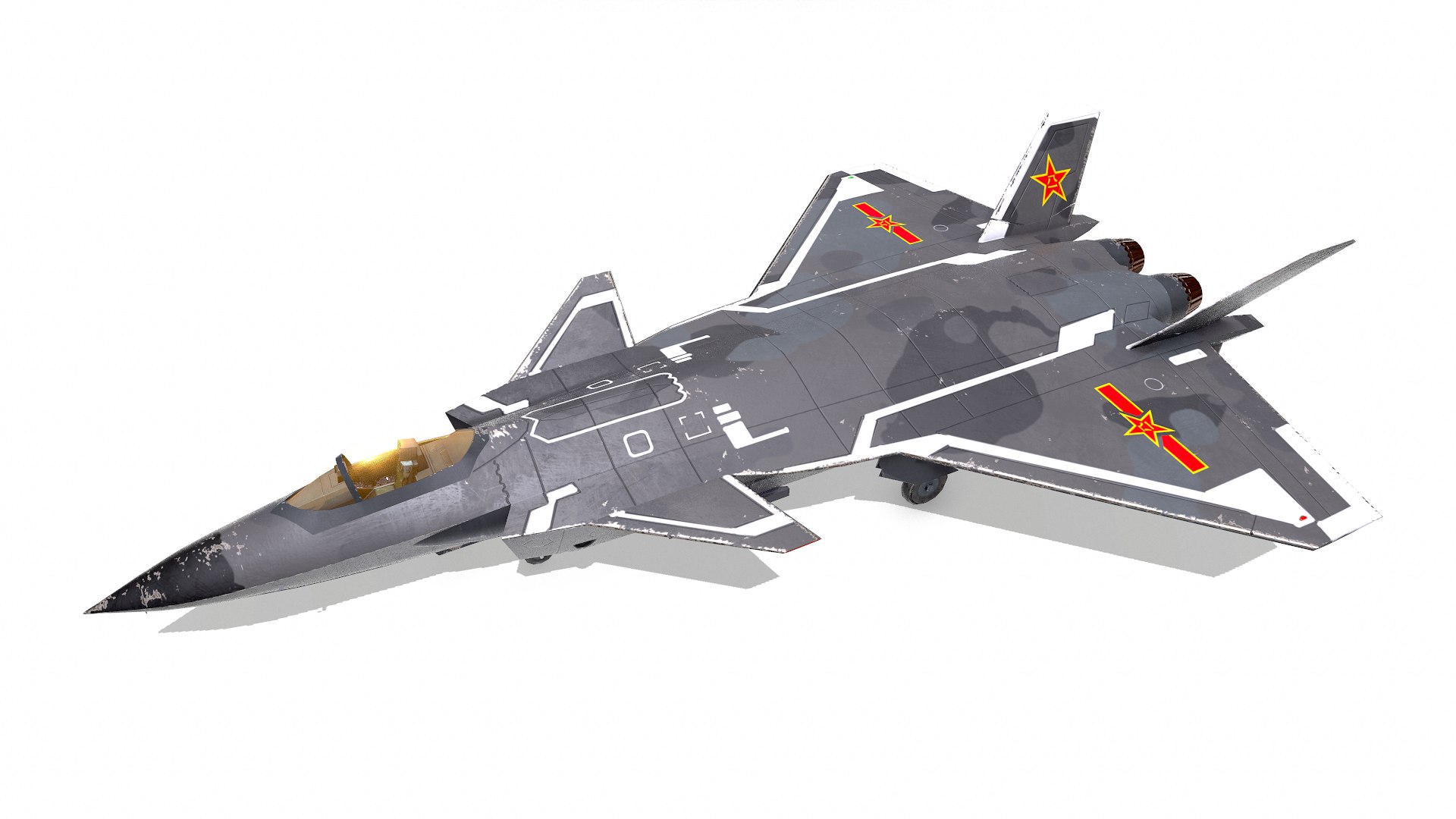 Chengdu J-20 Low-poly PBR model https://p.turbosquid.com/ts-thumb/dq/OEoCH0/3B/02/png/1637121565/1920x1080/fit_q87/cde6c03290e84983bd44a1c9d65d5236c2f7e250/02.jpg