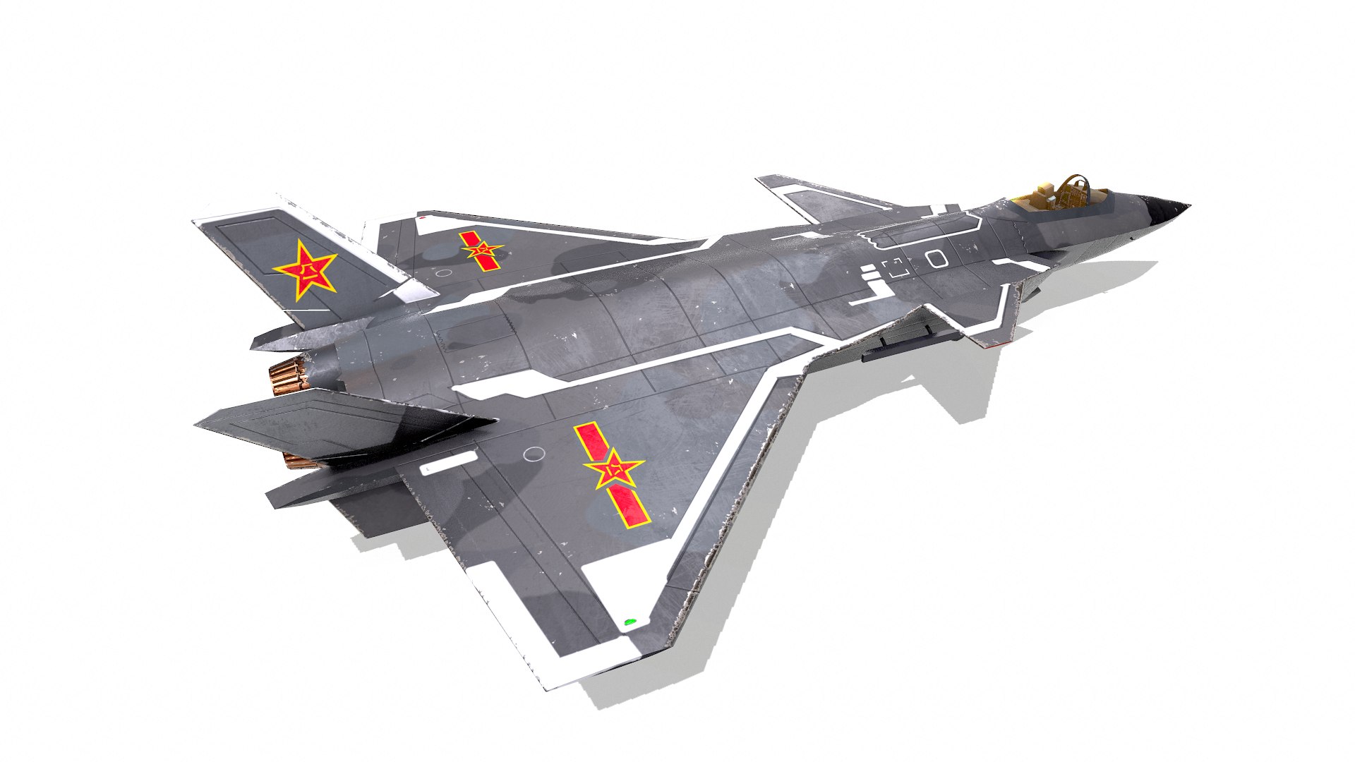 Chengdu J-20 Low-poly PBR model https://p.turbosquid.com/ts-thumb/dq/OEoCH0/Oh/screenshot011/png/1637121648/1920x1080/fit_q87/384f078d0f14742d21c494805796fdf2b2eabe42/screenshot011.jpg