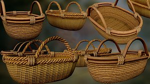 3D model Wicker basket or baby cradle PBR game ready Low-poly 3D model