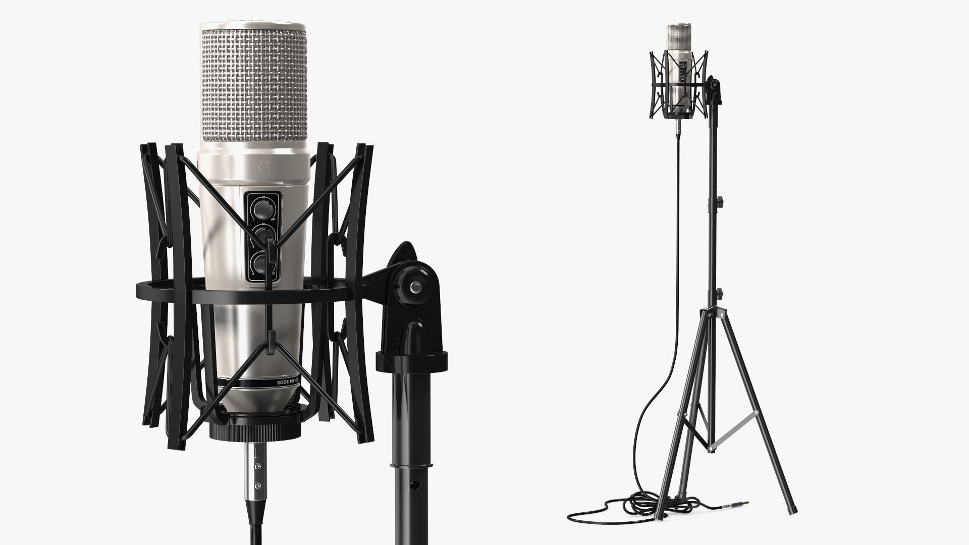 Studio Condenser Microphone on Stand with Cable 3D model preview