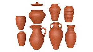 Artisan clay vases collection 3D