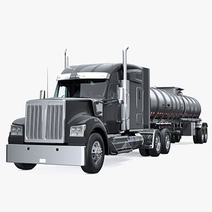 Long Hood Truck with Tank Trailer 3D Model