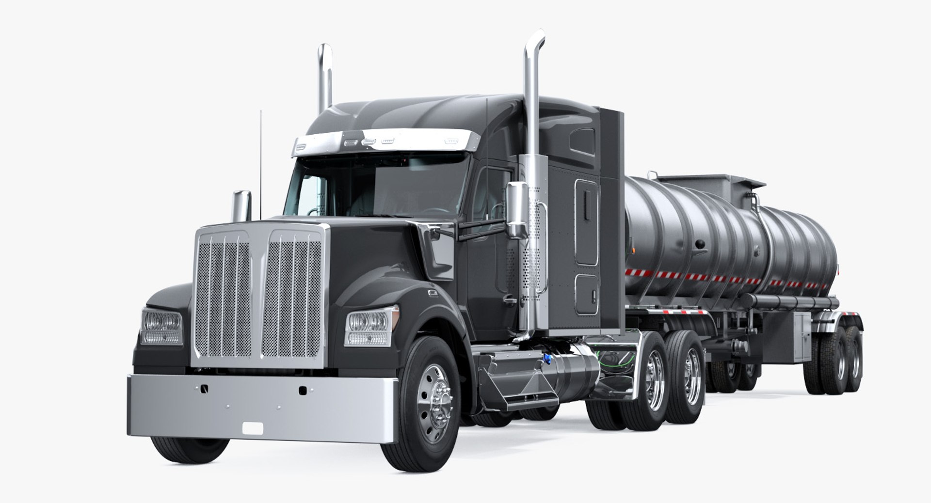 Long Hood Truck with Tank Trailer 3D Model 3D model preview